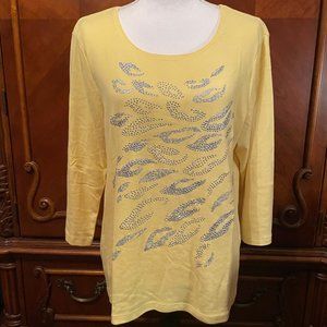 "Karen Scott" Yellow Embellished Top